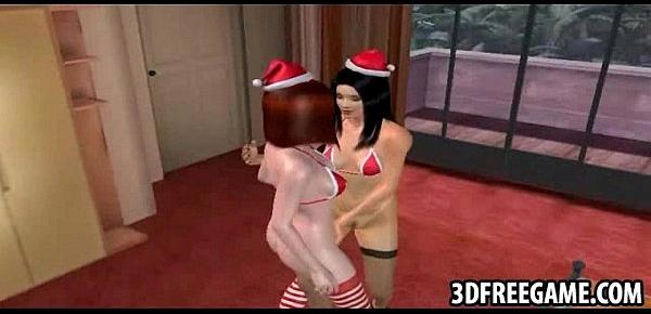  Some of santas hot 3D holiday hos are fucking with a strapon